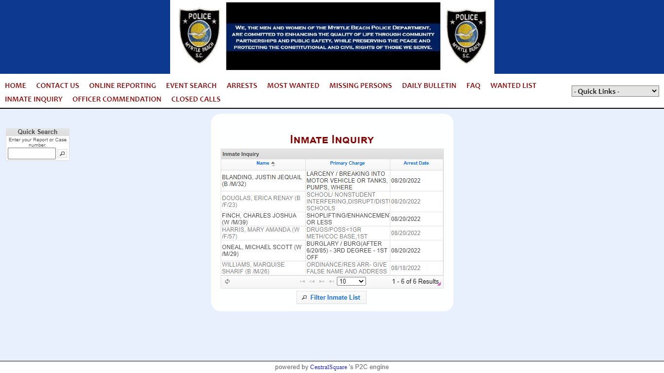 Myrtle Beach Police Department P2C